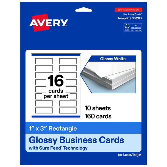 Avery 1" x 3" Rectangle Cards, Glossy White, 160ct