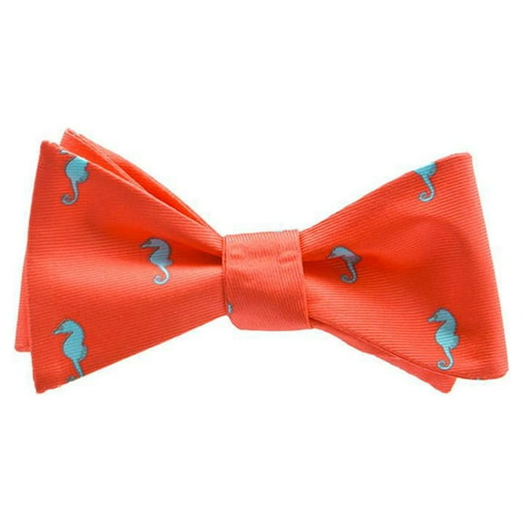 SummerTies Seahorse Bow Tie - Coral Pink, Printed Silk, Adult Tie Yourself Bow Tie
