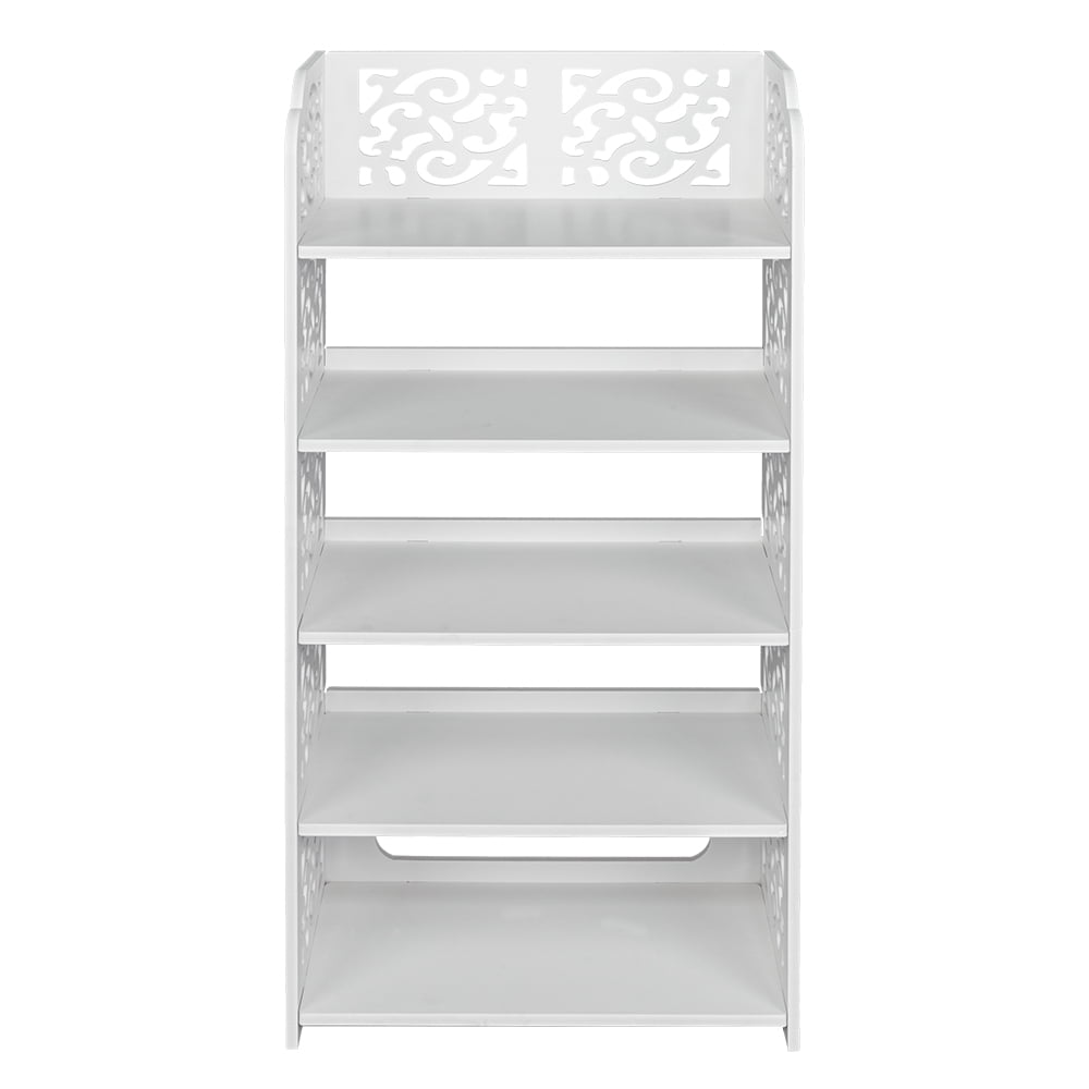 Wood-plastic Board Five Tiers Carved Shoe Rack White A