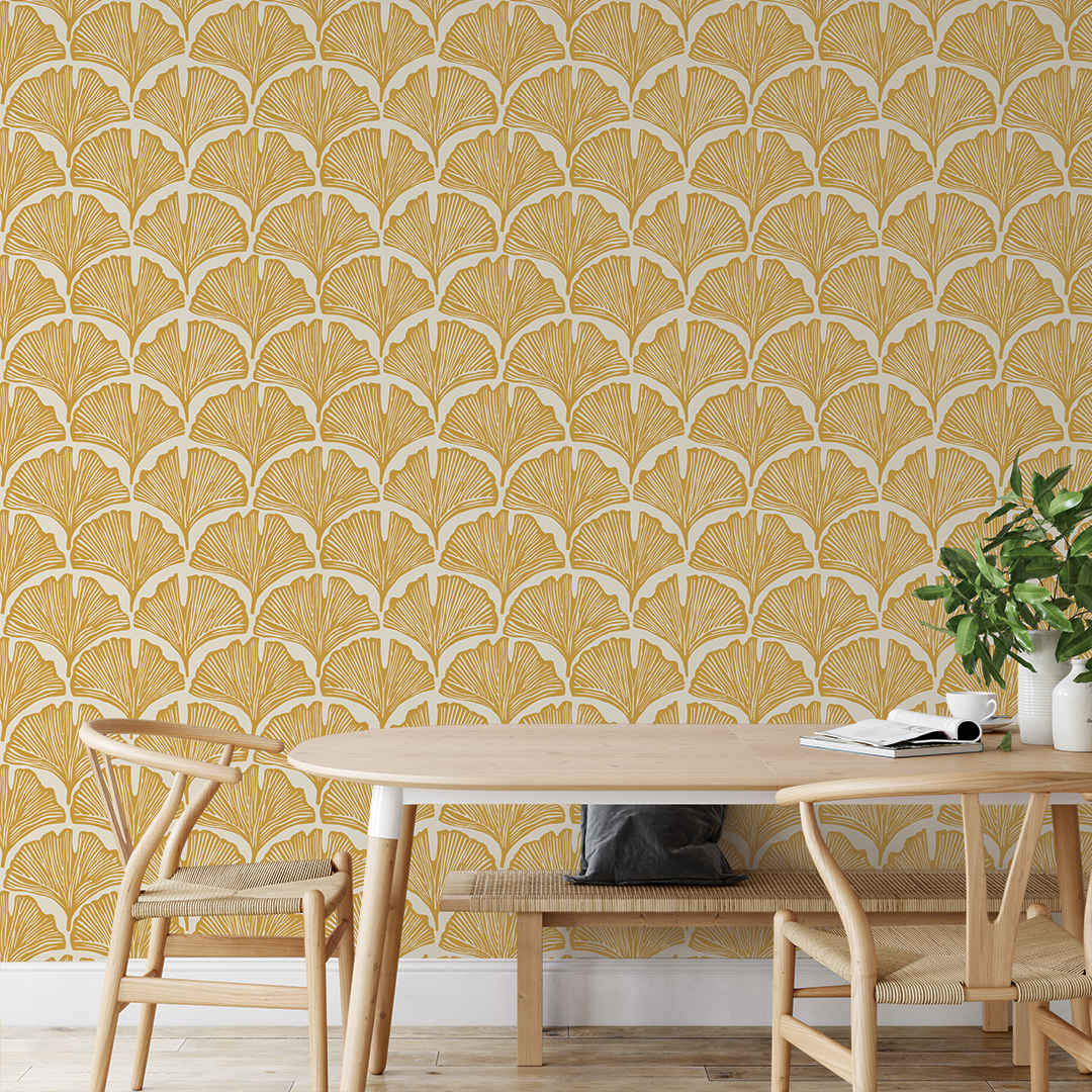 Tempaper x Novogratz Feather Palm Yellow Peel and Stick Wallpaper Yellow, 20.5" x 9'