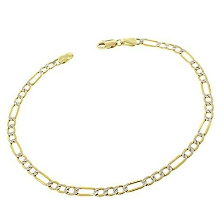 Pori Jewelers 14K Yellow Gold 2.25mm Hollow PAVE Figaro Link Chain Bracelet