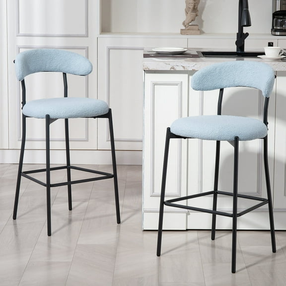 Dining Chairs 26'' Counter height bar stools Teddy fabric cover kitchen island counter bar stool with black powder coating base and footrest(BLUE),Wooden Dining Chairs