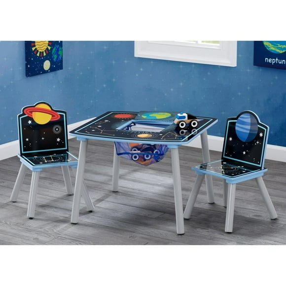 Delta Children Ensemble Table et Chaises en Bois pour Enfants Aventures Spatiales avec Rangement