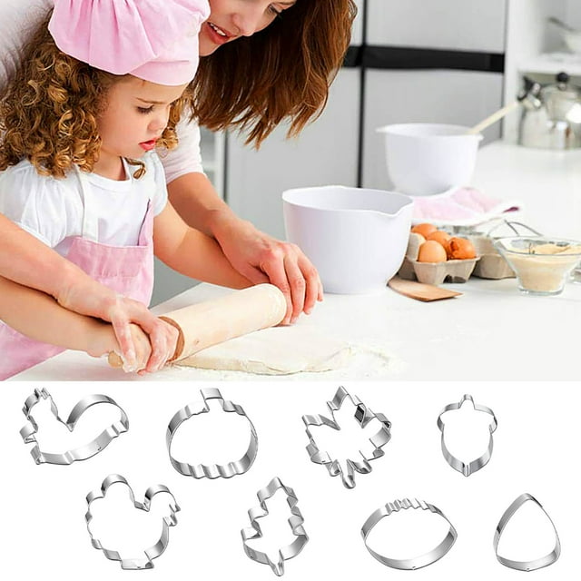 Xihbxyly Moldes para Galletas de Acción de Gracias, Juego de 8 Piezas de Acero Inoxidable, Formas de Pavo y Hojas, Material Apto para Uso Alimentario, Versátiles para Masa y Galletas, Repostería Navi