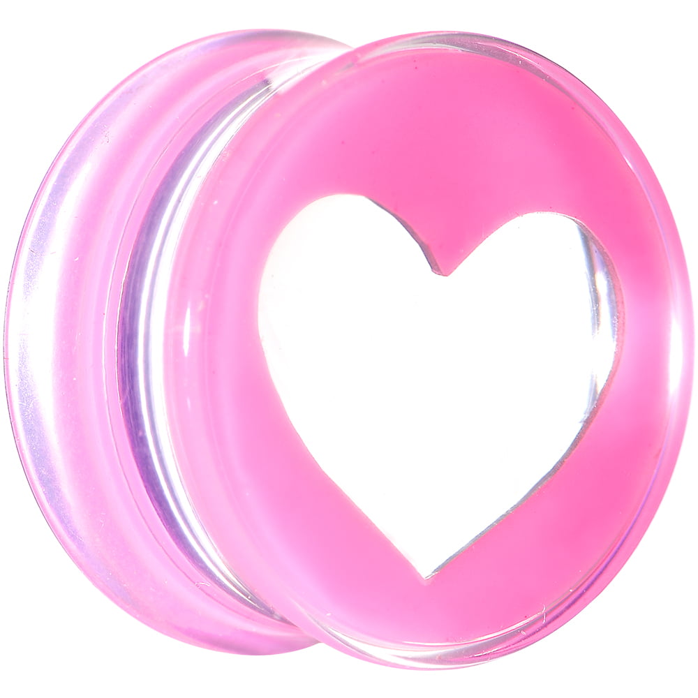 Body Candy Clear Pink Heart Black Anodized Titanium Internally Threaded Ear Gauge Plug Set 5/8 