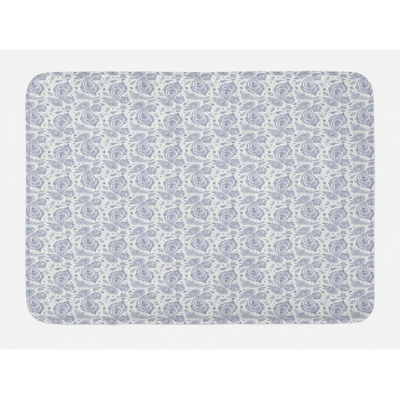Ethnic Bath Mat, Soft Toned Shabby Traditional Culture Heritage Persian Effects Sacred Motif, Non-Slip Plush Mat Bathroom Kitchen Laundry Room Decor, 29.5 X 17.5 Inches, Dark Blue White, Ambesonne