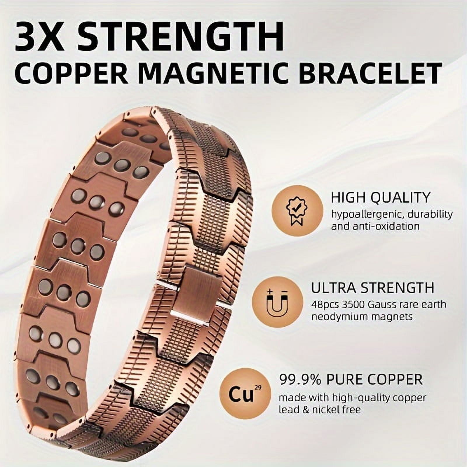 Bracelet for Men - 99.99% Pure Copper, Adjustable Sizing Tool, Joint Support, Valentine's Day Jewelry Gift,2X Version