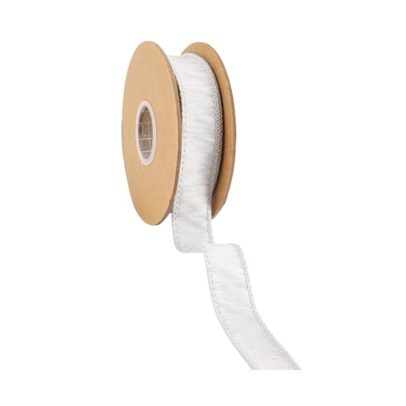 LaRibbons 1" Wired Dupioni Ribbon | 10 Yards | Silver