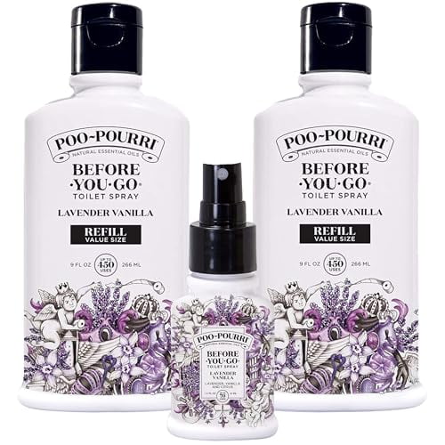 Poo Pourri Lavender Vanilla Two 9-Ounce Refill Bottle and 1.4-Ounce Lavender Vanilla