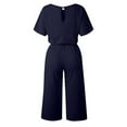 thumbnail image 3 of Baqcunre Jumpsuits for Women Women Casual Jumpsuit Round Neck Solid Color Junpsuit Short Sleeve Belted Wide Leg Pant Jumpsuit Jumpsuits for Women Dressy One Piece Jumpsuits for Women, 3 of 4