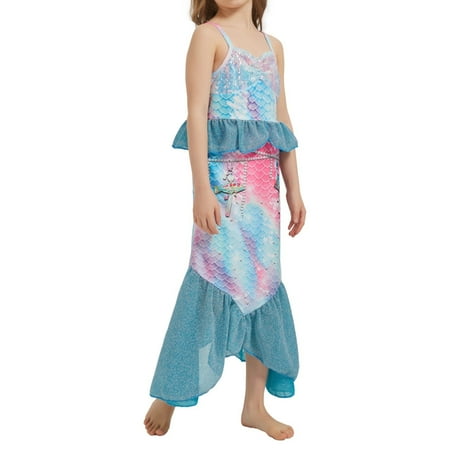 Toimothcn Girls Swimsuits Sleeveless Casual Colorful Fish Scale Printed One Piece Tail Bikini Set Quickly Dry Cover Up Swimwear 5-6 Years