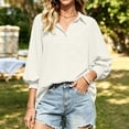 thumbnail image 6 of MYAOYINo Boundaries Womens Button Down Shirt Smocked Cuffs Long Sleeve Casual Blouse with Pocket, 6 of 8