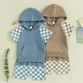 thumbnail image 2 of FLMEI Boys Hooded T-Shirt 2PCS Outfit for Newborn Baby Summer Short-Sleeve Crewneck Cotton Tees + Elastic Waist Shorts Plaid Set 3M-3Y, 2 of 9