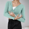 thumbnail image 2 of Tops for Women Trendy plus Long Sleeve Shirt Summer Color V Neck Shirts Women Loose Fit Tech 7 Female Shirt Long Sleeve Knit Womens Printed Shirts Full Top Ladies Short Athletic Top Womens Mint Green, 2 of 4