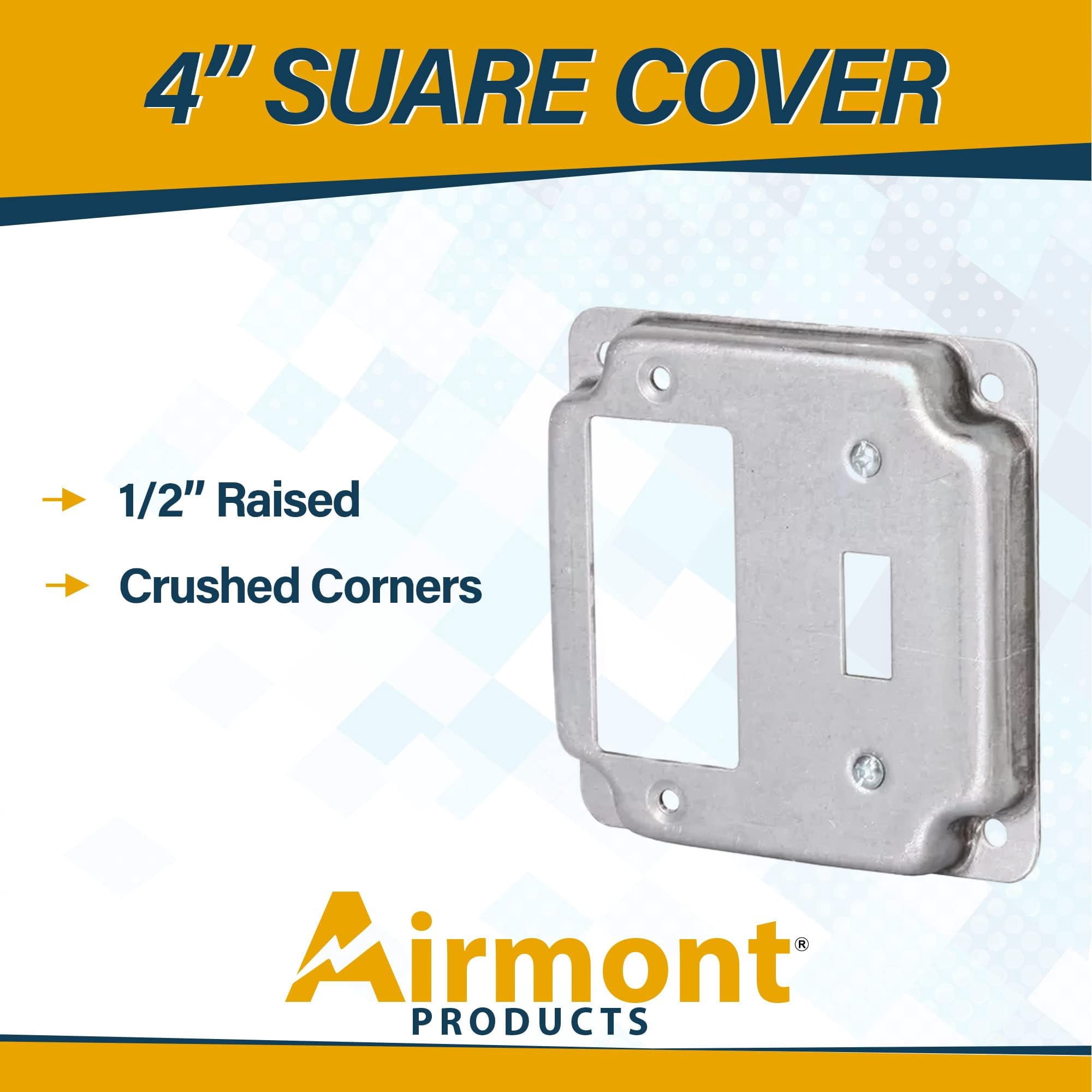 5 Pack Airmont Products 2-Gang Toggle and Rocker Electrical Box Cover - 4 Inch Square 1/2 Inch Raised Galvanized Steel Exposed Work Cover - Surface Mount Junction Box Cover for Mixed Switch Types