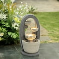 thumbnail image 6 of LuxenHome Gray Oval Cascading Bowls Resin Outdoor Fountain with Lights, 6 of 9