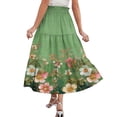 thumbnail image 4 of Womens Maxi Skirt Drawstring High Waisted Summer Long Skirts Lightweight Tiered Flowy Floral Pleated Skirts Green 2XL, 4 of 5