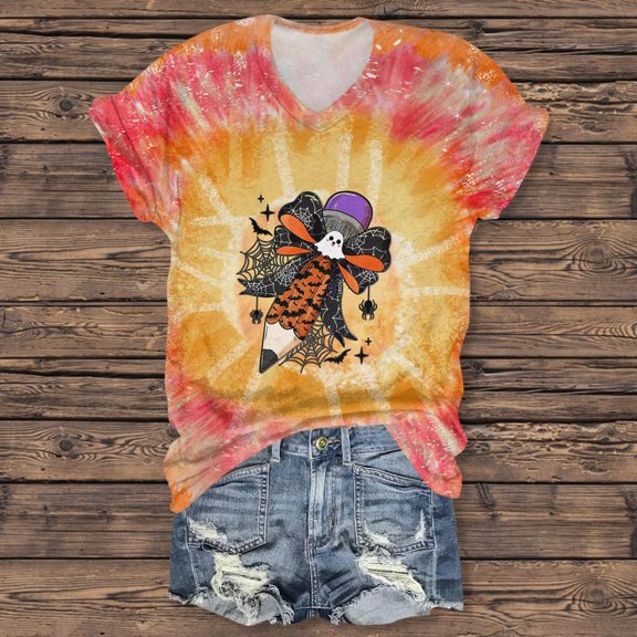 TQWQT Womens Plus Size Spooky Season Shirt Halloween Cute Pumpkin Ghost Shirts Short Sleeve V Neck T Shirts Funny Boo Graphic Tee Black 3XL