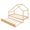 thumbnail image 3 of Twin Size Wooden House Bed, Platform Bed, Bed Frame with Twin Size Trundle, Platform Bed Frame for Boys and Girls, Space-Saving Design, No Box Spring Needed, Wood Color, 3 of 7