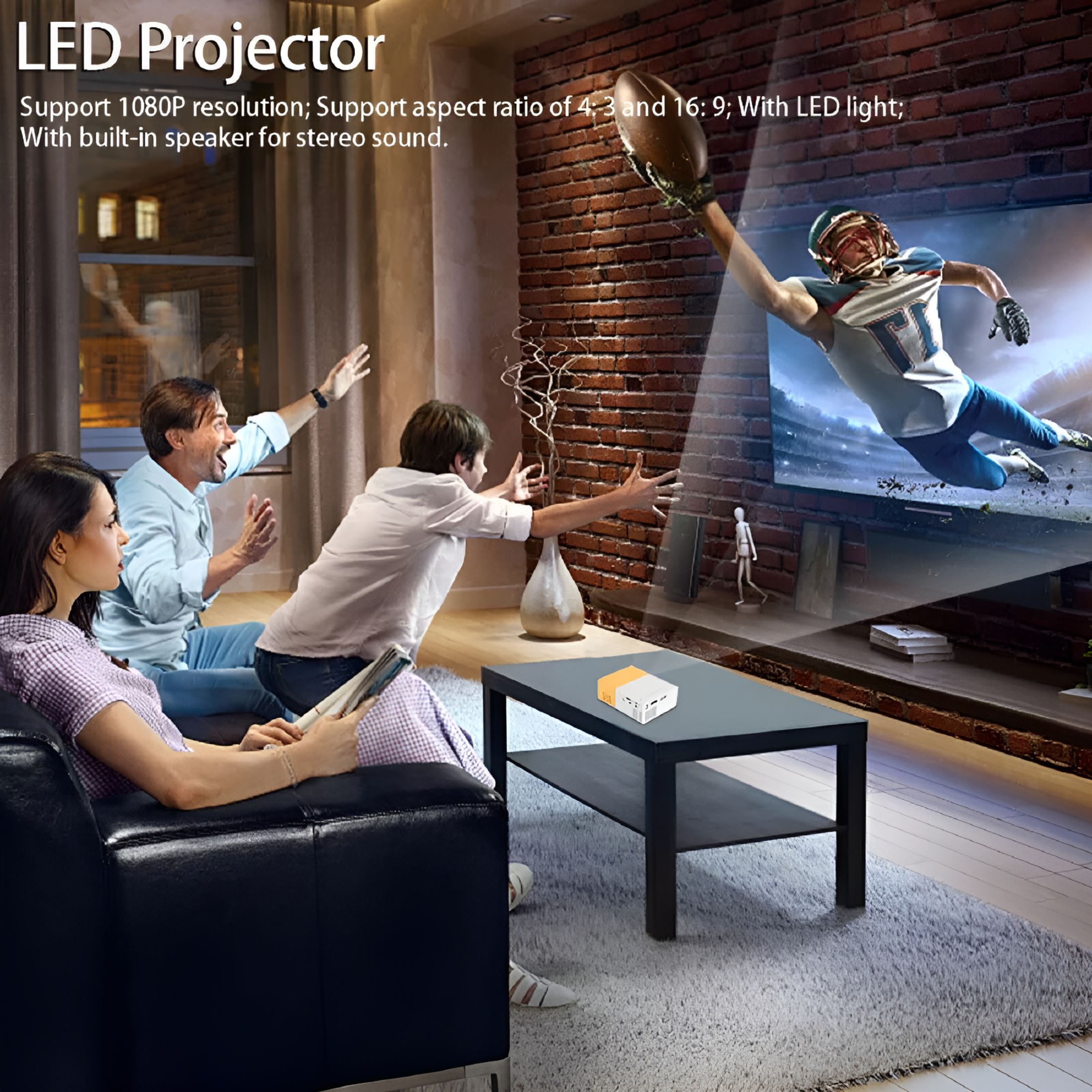 GJX Mini Projector 1080P HD 5G WiFi Bluetooth LED Home Theater