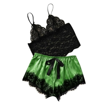 Tbopshirt Lingerie for Women Clearance Up to 50% off Womens Lingeries Set Women Lace Satin Bra Camisole Sling tops Shorts Pajamas Two Piece Set Valentines Day Gift for Her