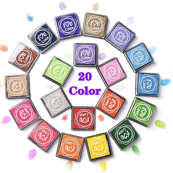 Iuv Color 20-Color Kids Finger Paint Ink Pads - 2X2 Inch Square Craft Ink Pads For Scrapbooking, Card Making, Diy Crafts, Kids Art Projects - Safe Non-Toxic For Toddlers,