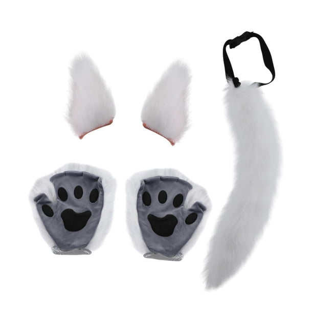 Diadema con orejas y cola falsas de Lolita para disfraz de cosplay Blanco