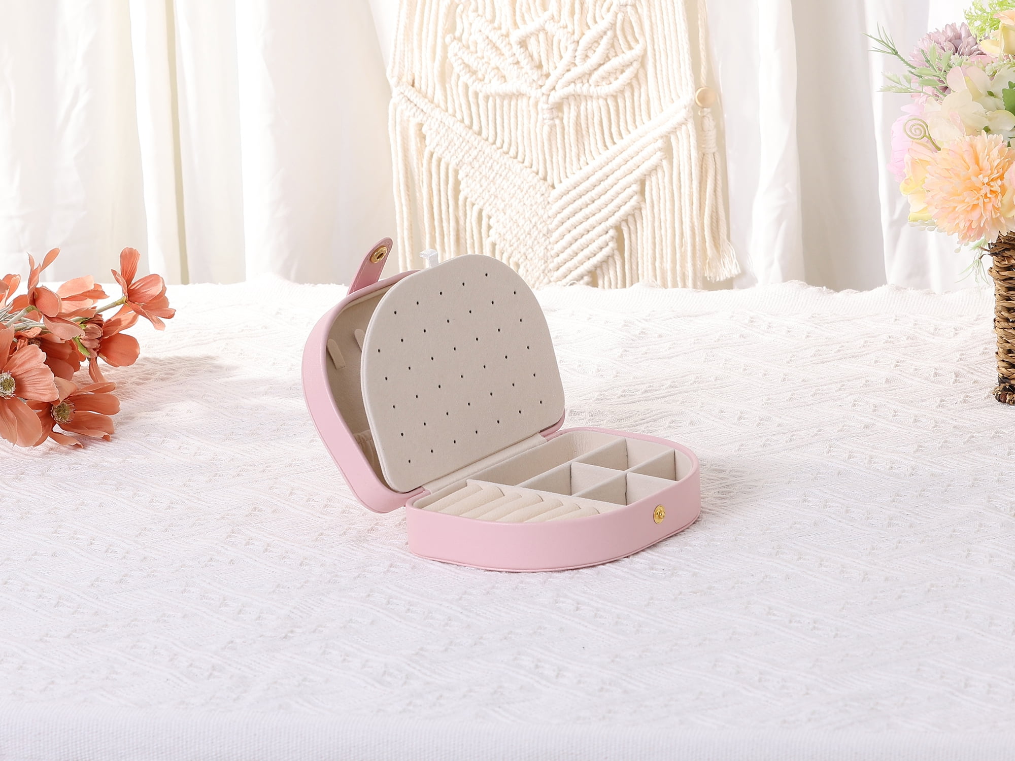 Unique Bargains Jewelry Box Small Portable PU Leather Seashell-Shaped Jewelry Case Pink