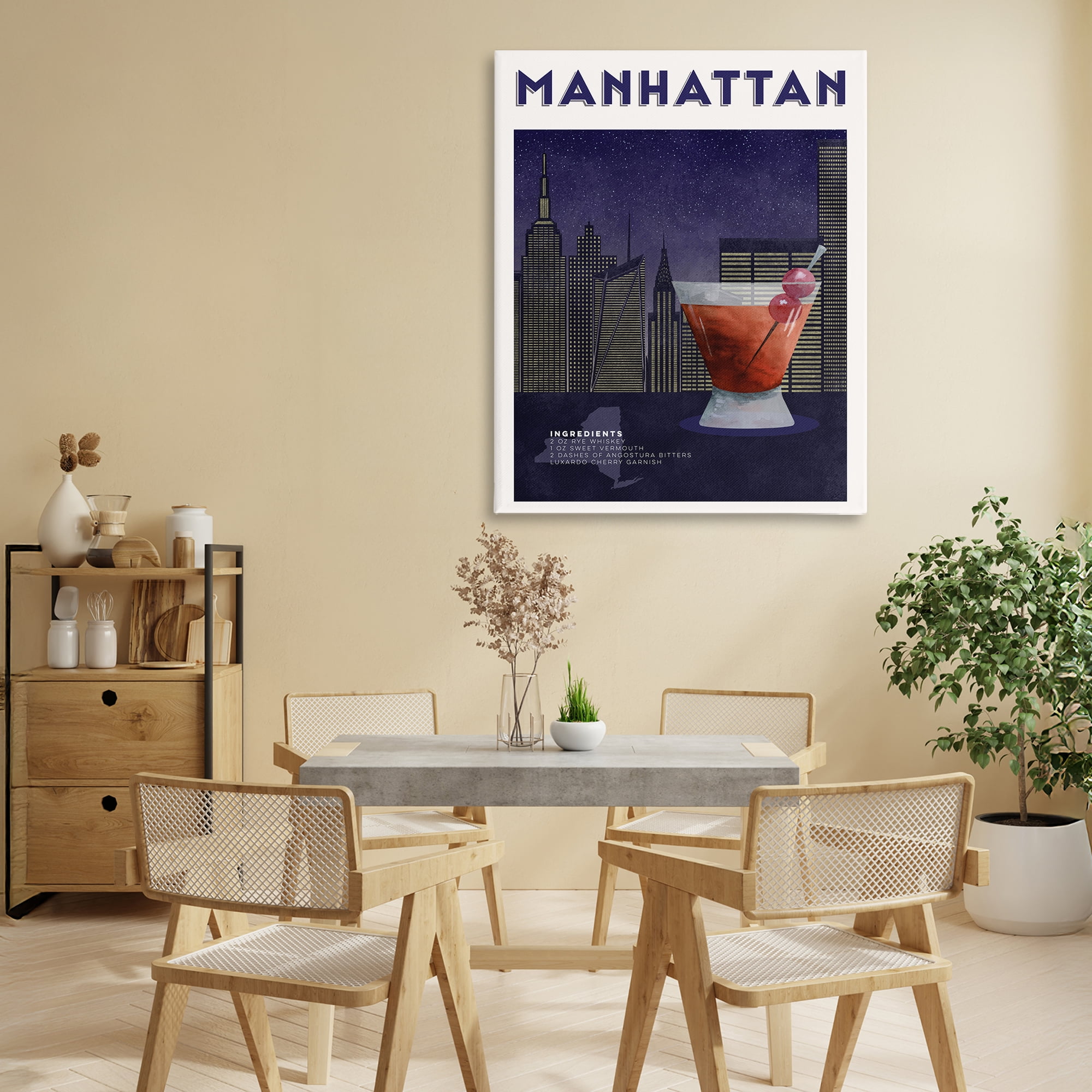 Retro Manhattan Cocktail Cityscape Canvas Wall Art, design by Brett Blumenthal