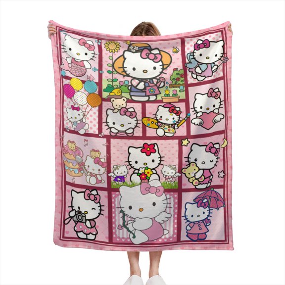 Hallo Cartoon Kitty Blanket Throw, Anime Throw Blanket, Cute Throw Blanket - 3D Cartoon Blanket Throw Kids Bedding Gifts - 50x60 inch