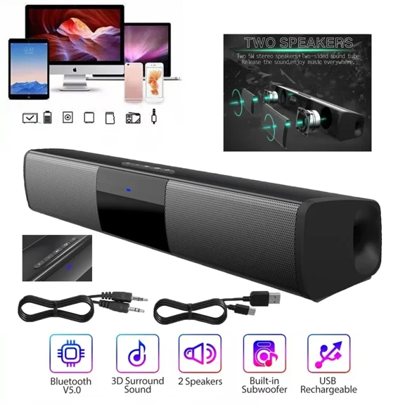 TV Sound Bar Speaker With 2 Subwoofer Bluetooth Speaker System Home Theater A a-zusdeal (3478)
