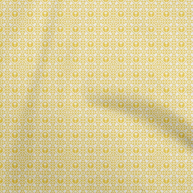 oneOone Cotton Cambric Yellow Fabric Asian Block Sewing Material Print Fabric By The Yard 42 Inch Wide