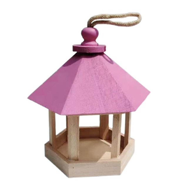 Cenador de madera colgante con decoración de comedero para pájaros silvestres JM