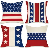 4th of July Patriotic Decorative Throw Pillow Covers 16 x 16 Set of 4, America USA Red White Blue Stripes Stars Porch Outdoor Pillowcase, American Independence Day Cushion Case Home Decor