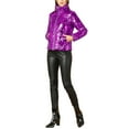 thumbnail image 4 of MODA NOVA Juniors Holographic Zipper Quilting Metallic Short Puffer Coat Jacket Purple M, 4 of 6