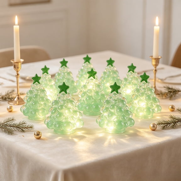 Dalxymotic Christmas Glowing Mini Tree Set, 10-Pack Resin Ornament, Holiday Party Decor, Tabletop Figurines, Night Light Ornament, Christmas Decor for Mantel, Desk, Shelf, Home