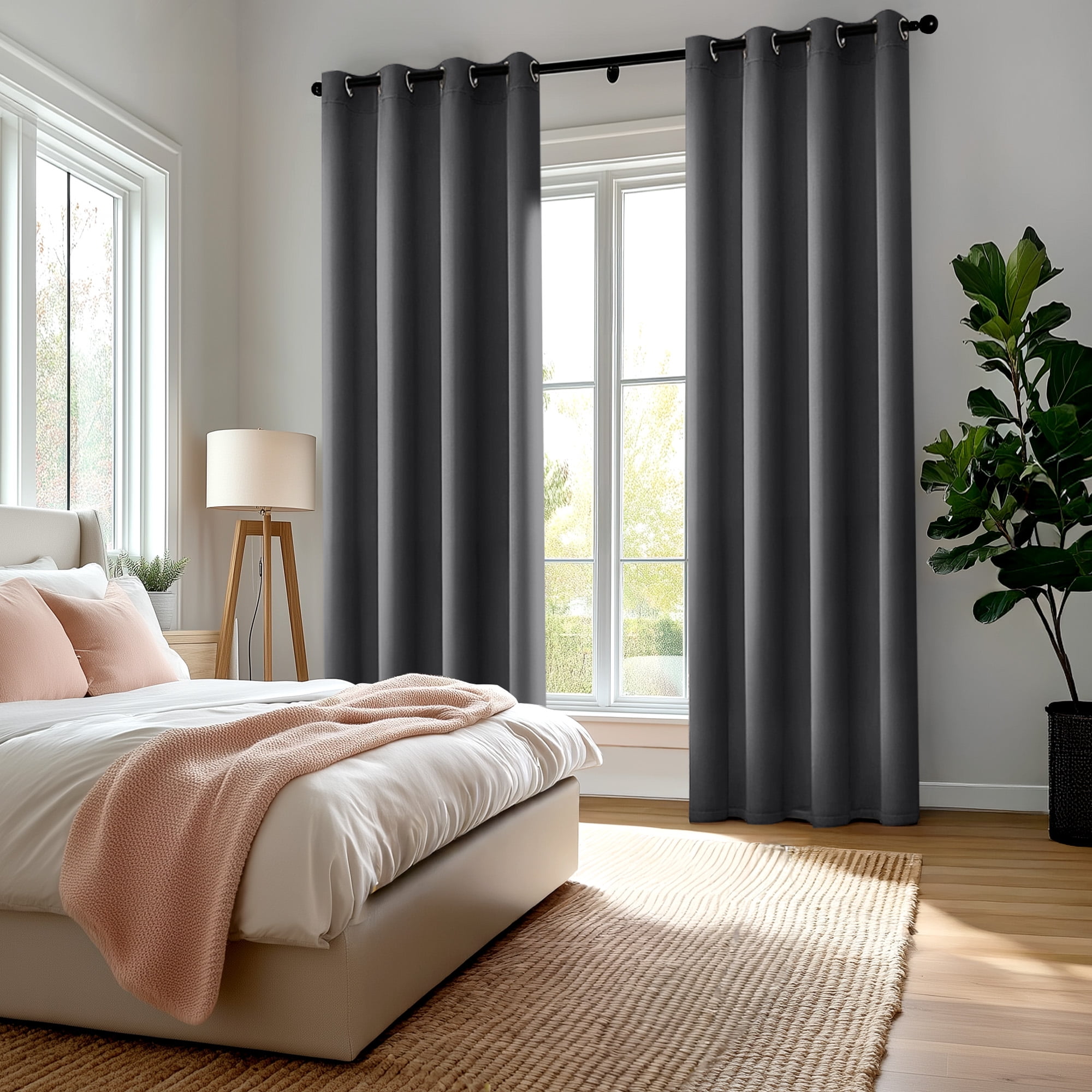 Deconovo Total Blackout Curtains for Bedroom and Living Room, 2 Panels with 8 Grommets, Thermal Insulated, 52"x63", Dark Gray