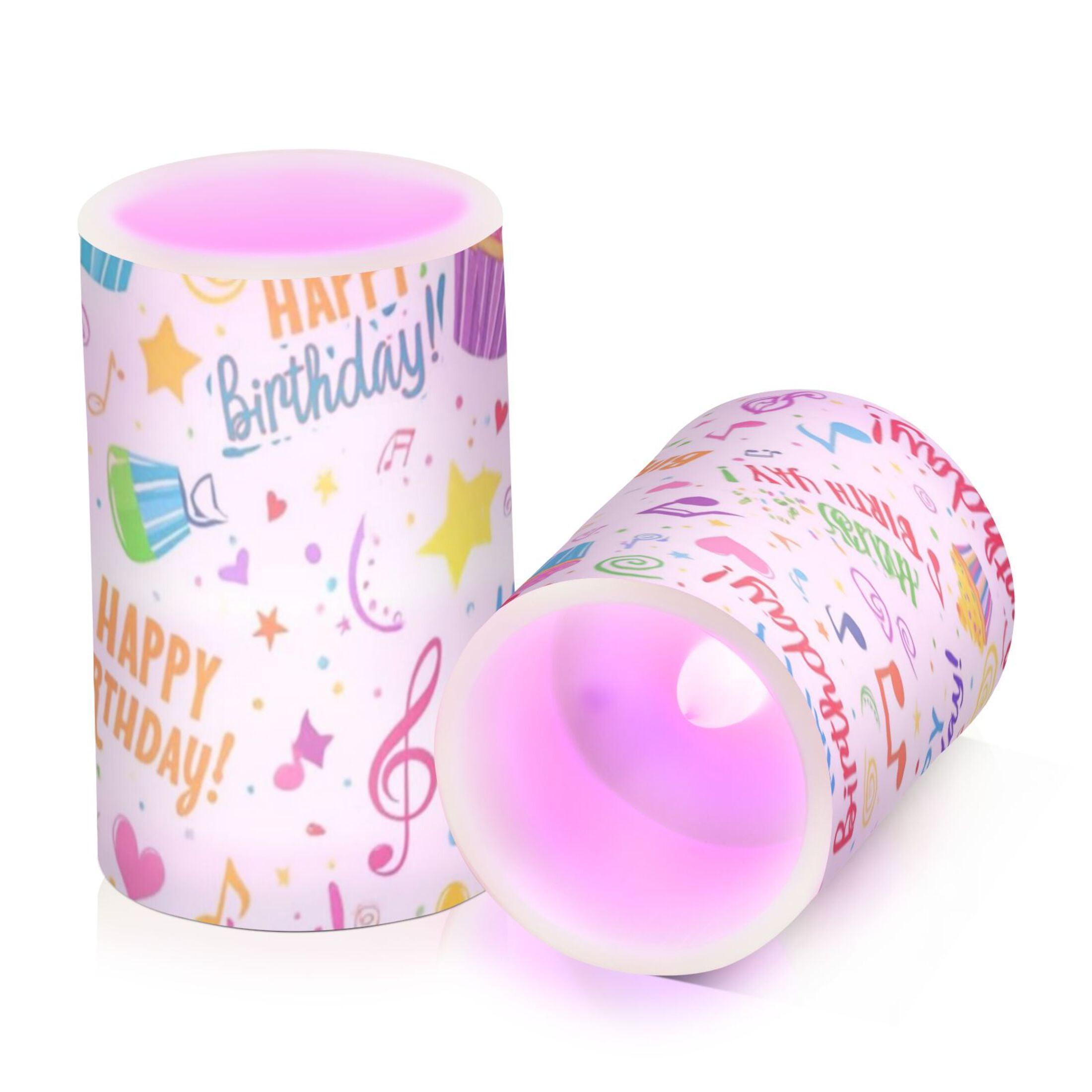 Happy Birthday Flickering Flameless Candles Battery Operated with Remote Timer LED Pillar Candles Set of 2