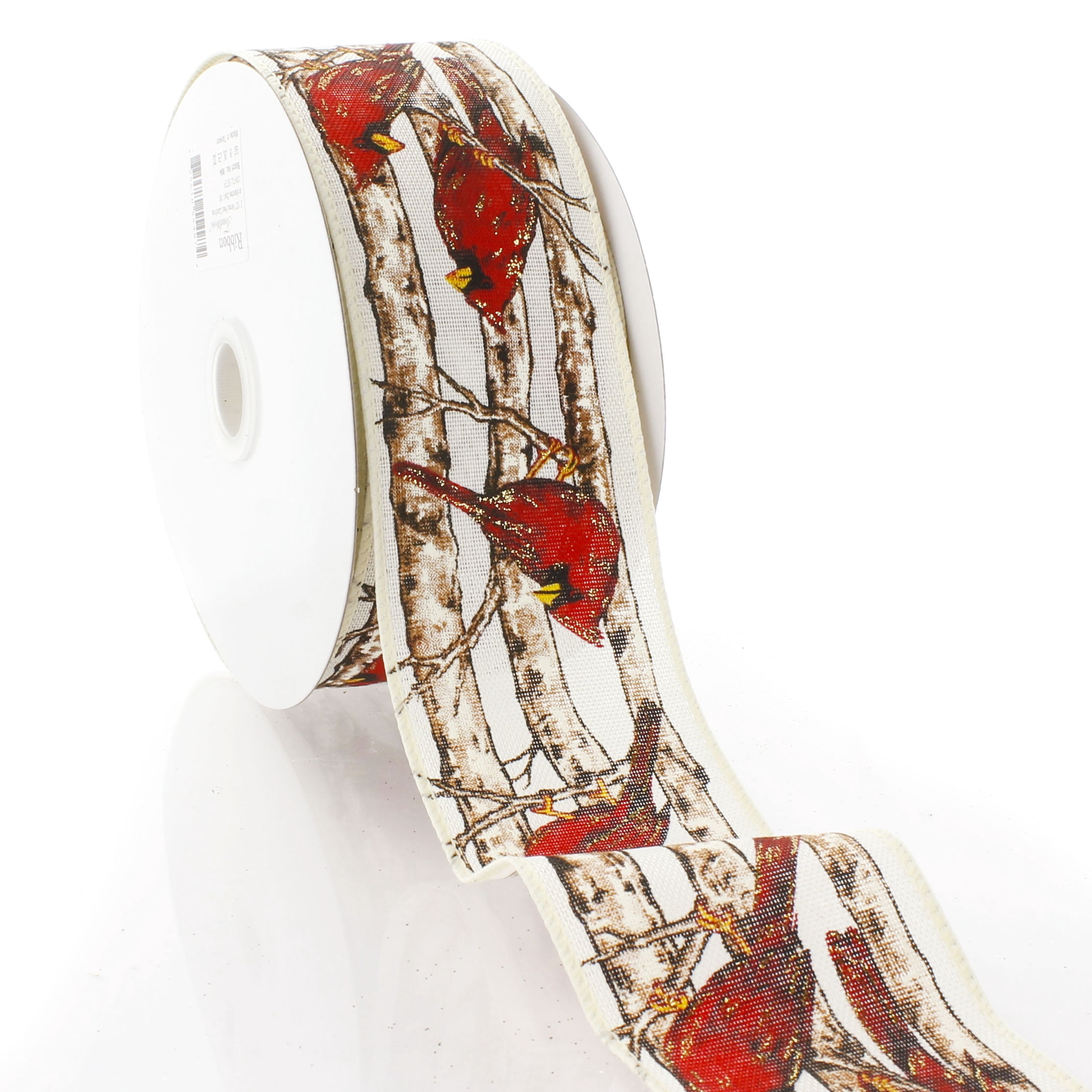 Ribbon Traditions Red Cardinal on Branches Wired Ribbon 2 1/2" by 10 Yards
