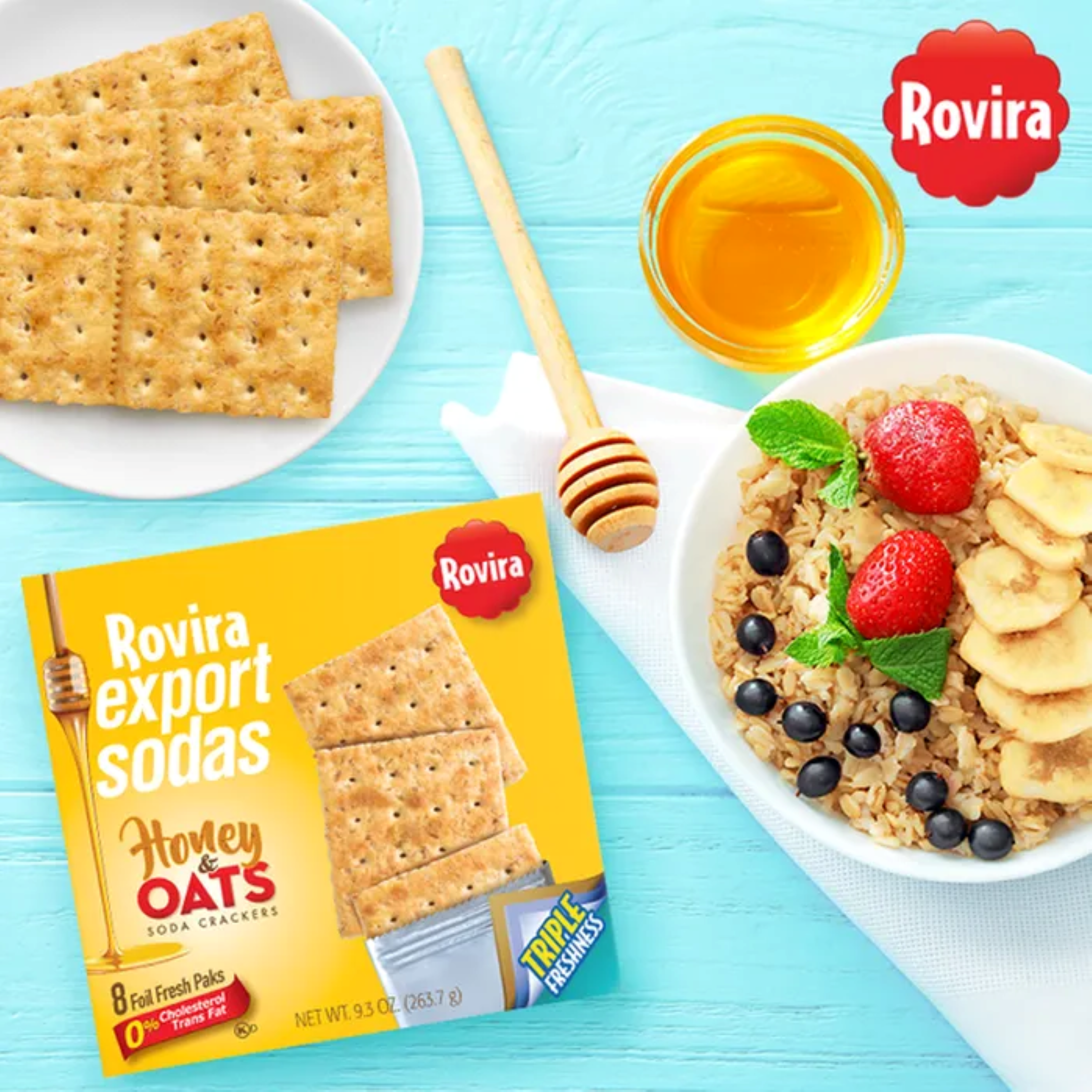 Rovira Honey & Oats Export Soda Crackers, 9.3oz Box