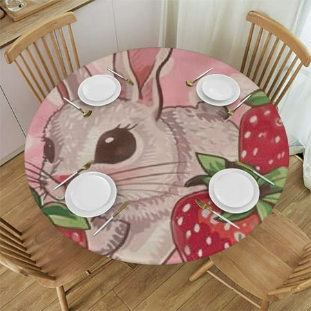 

BCIIG Rabbit Strawberries Round Table Cover Stain Resistant and Washable for Indoor Outdoor Use Kitchen Dining Wedding Parties Picnic Camping - 100% Polyester Fiber 54 -58