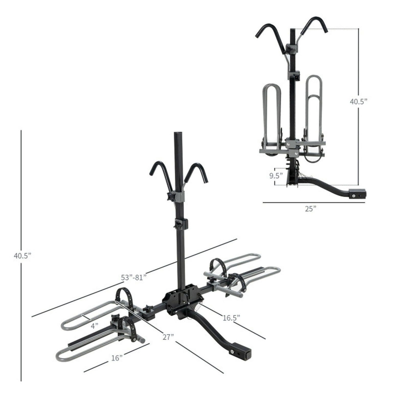 Biotree 2-Bike Hitch Mount Bike Rack, Foldable Platform Bike Carrier 132 LBS for 1-1/4" and 2" Receiver, Adjustable Holders for SUV Truck, Black/Gray