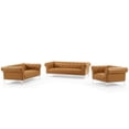 thumbnail image 1 of Tufted Armchair and Loveseat Sofa Set, Leather, Tan, Modern Contemporary Urban Design, Living Lounge Room Hotel Lobby Hospitality, 1 of 8