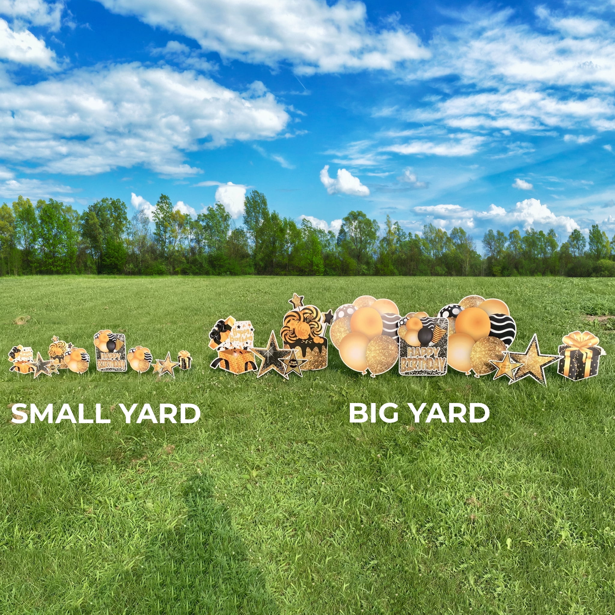 Happy Birthday Big Yard Black & Gold Yard Sign Decoration Set, Happy Birthday Lawn Signs, 8 Pieces (19485)