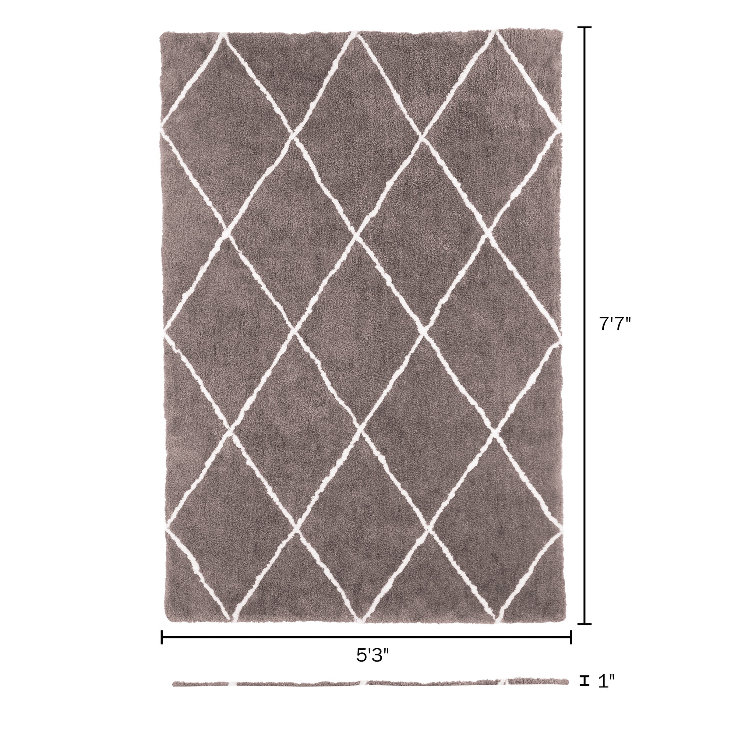Somerset Home Diamond Shag Area Rug for Living Room - Plush Gray & Ivory(5’3”x7’7”)