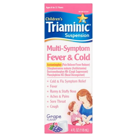 Triaminic Children's Cold Relief Multi-Symptom Fever & Cold Syrup, Grape Flavor, 4.0 fl (Best Remedy For Fever In Child)