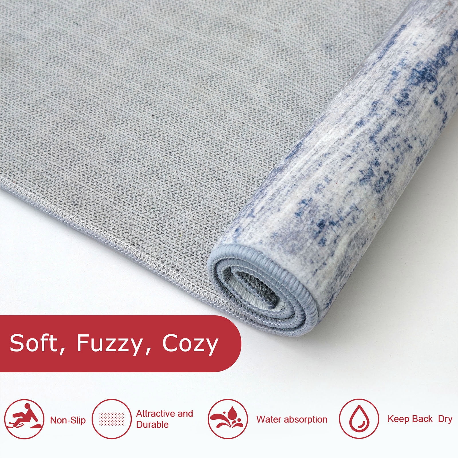 iOhouze Runner Rug 2x8 Kitchen Runner Rugs Non-Slip Washable Soft Print Distressed Blue-greyCarpet Runner for Entryway Bathroom Laundry Room Foyer