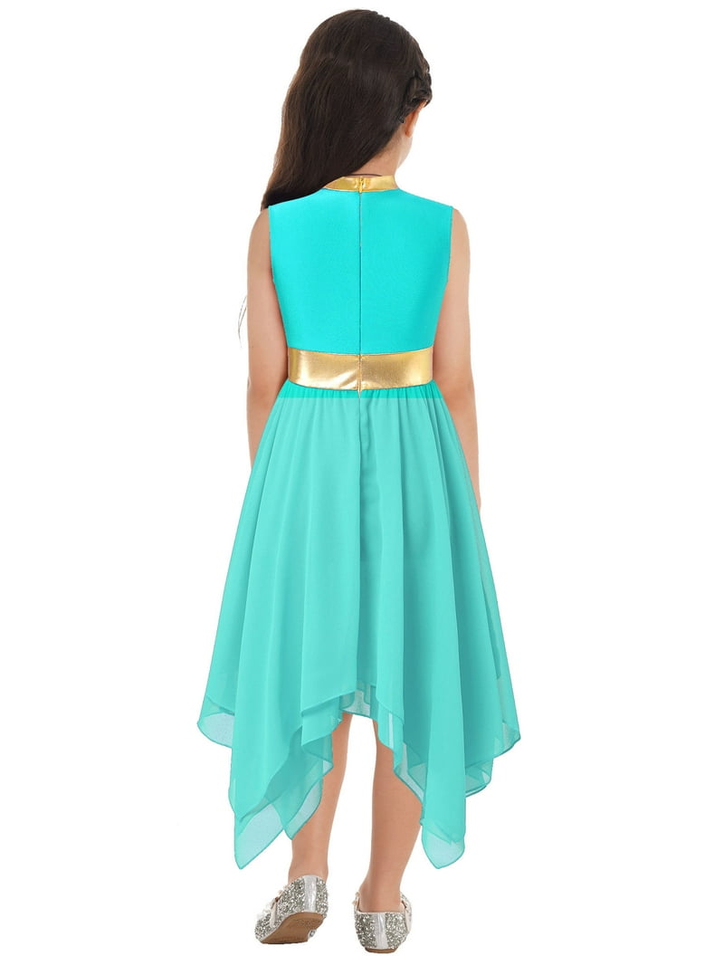 Miutii Kids Girls Sleeveless Liturgical Praise Lyrical Dance Dress Metallic  Gold Worship Costume Turquoise 14 - Walmart.com
