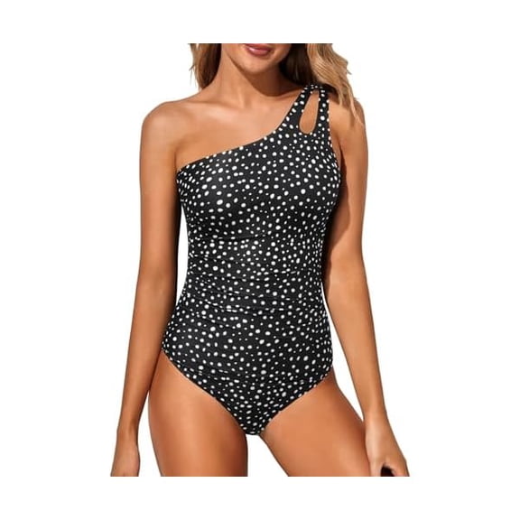 One Shoulder One Piece Swimsuit for Women Tummy Control Bathing Suits Modest Full Coverage Keyhole Swimwear