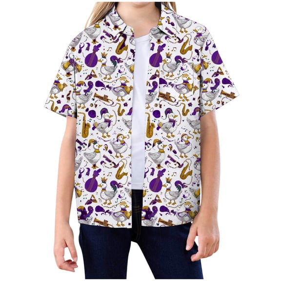Rotm Kids Christmas Button Up Hawaiian Shirts for Boys, Button Down Short Sleeve Tropical Print, Kids Summer Beachwear Tops White,14-15 Years